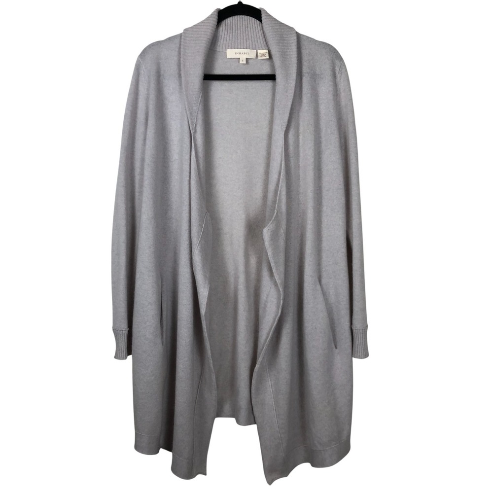 InHabit Womens 100% Cashmere Longline Cardigan Pockets Size S Quiet Luxury‎